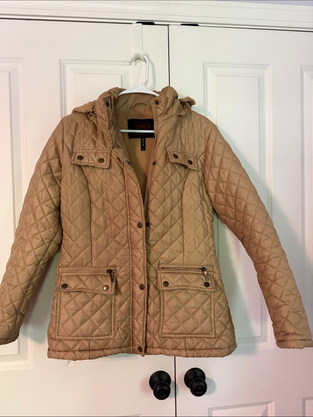 Yoki Quilted Tan Hooded Puffer Jacket